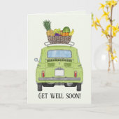 Groene Retro Fiat 500 Goed gedaan Kaart (Gele Bloem)