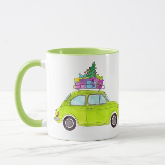 Groene Retro Fiat 500 met cadeautjes Waterverf Mok (Links)