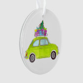 Groene Retro Fiat 500 met cadeautjes Waterverf Ornament (voorkant)