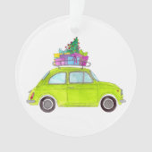 Groene Retro Fiat 500 met cadeautjes Waterverf Ornament (voorkant)