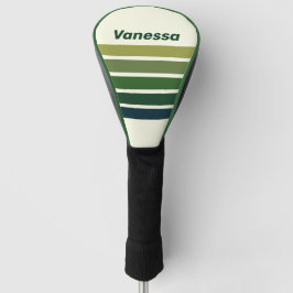 Groene Retro Five Overdwars Strepen met Naam Golfheadcover
