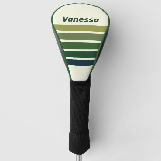 Groene Retro Five Overdwars Strepen met Naam Golfheadcover (Voorkant)