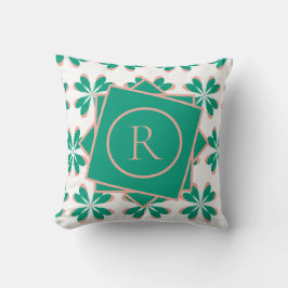 Groene Retro Floral Monogram Kussen