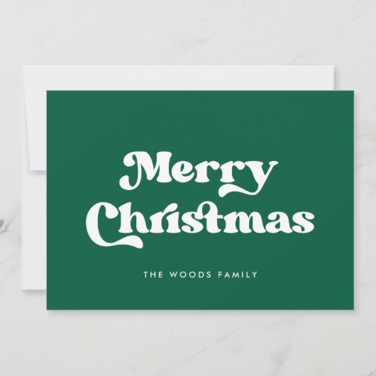 Groene Retro  Font Vrolijk Kerstfeest Feestdagenkaart (Voorkant)