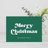 Groene Retro  Font Vrolijk Kerstfeest Feestdagenkaart (Staand voorkant)
