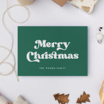 Groene Retro  Font Vrolijk Kerstfeest Feestdagenkaart<br><div class="desc">Vrolijk kerstkaartje: een retro design met een  typografie en een klassieke groene achtergrond.</div>