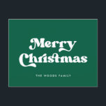 Groene Retro  Font Vrolijk Kerstfeest Feestdagenkaart<br><div class="desc">Merry Christmas Briefkaart: een klassiek retro design,  met een  geïnspireerde typografie en een klassieke groene achtergrond.</div>