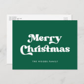 Groene Retro  Font Vrolijk Kerstfeest Feestdagenkaart (Voorkant / Achterkant)