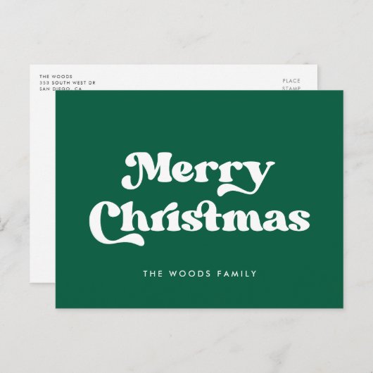 Groene Retro Font Vrolijk Kerstfeest Feestdagenkaart (Voorkant / Achterkant)