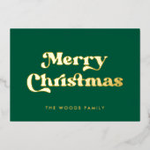 Groene Retro Font Vrolijk Kerstfeest Folie Feestdagenkaart (Voorkant)