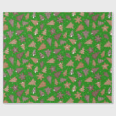 Groene Retro Gingerbread Koekjes Kerstmis Cadeaupapier (Vlak)
