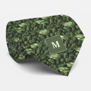 Groene Retro Golfbaan Monogrammed Stropdas