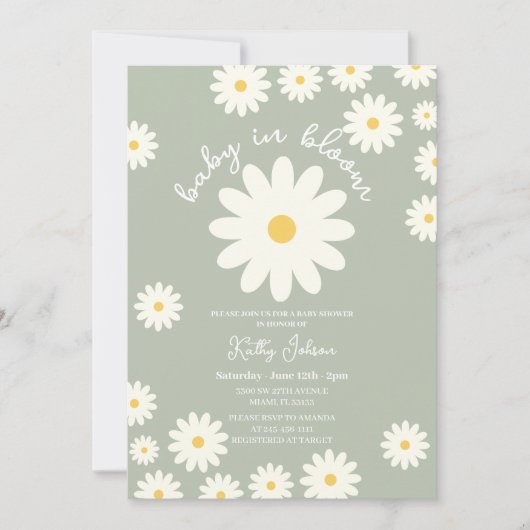 Groene Retro Groovy Daisy Baby in Bloom Douche Kaart (Voorkant)