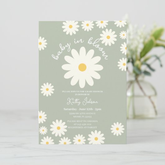 Groene Retro Groovy Daisy Baby in Bloom Douche Kaart (Staand voorkant)