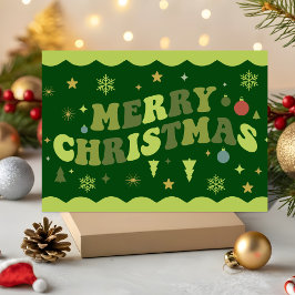 Groene Retro Groovy Prettig Kerstfeest Feestdagen Kaart