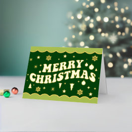 Groene Retro Groovy Prettig Kerstfeest Folie Feestdagenkaart
