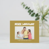 Groene Retro Groovy Vrede Liefde Vreugde Foto Feestdagenkaart (Staand voorkant)