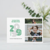 Groene Retro Grote Nummers 3-foto Afstuderen Kaart (Staand voorkant)