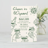 Groene Retro Hand getrokken Funky 30e verjaardag Kaart (Staand voorkant)