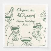 Groene retro handdraw funky cocktail verjaardag servet (Voorkant)