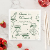 Groene retro handdraw funky cocktail verjaardag servet (Insitu)