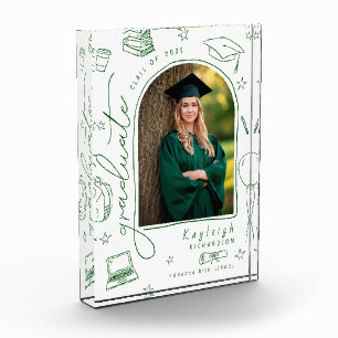 Groene Retro Handgetekende Afstudeer Fotoblok