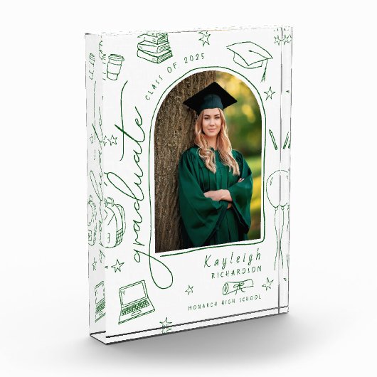 Groene Retro Handgetekende Afstudeer Fotoblok (Links)