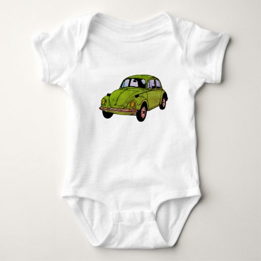 Groene Retro Hippie Auto Tekening, Jersey Bodysuit (Voorkant)