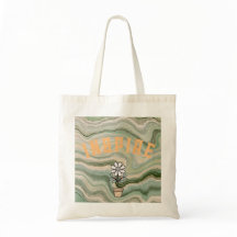 Groene Retro Marmerprint Bloem Tote Tas met Eigen