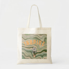 Groene Retro Marmerprint Bloem Tote Tas met Eigen 
