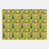 Groene Retro Mid Century Moderne Kattenkerst Inpakpapier Vel (Voorkant)