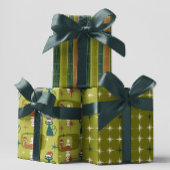 Groene Retro Mid Century Moderne Kattenkerst Inpakpapier Vel