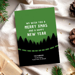 Groene retro Prettig Kerstfeest met bos Kaart