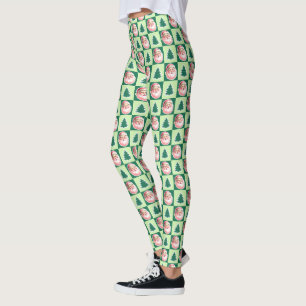 Groene Retro Santa Claus Kerstboom Plaid Leggings