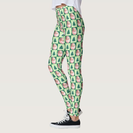 Groene Retro Santa Claus Kerstboom Plaid Leggings (Links)
