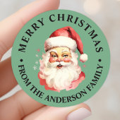 Groene  Retro Santa Claus Vrolijk Kerstfeest Ronde Sticker