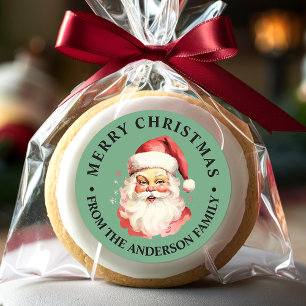 Groene  Retro Santa Claus Vrolijk Kerstfeest Ronde Sticker