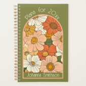 Groene Retro Sinaasappel Groove Bloemen Kleine Pla Planner (Voorkant)