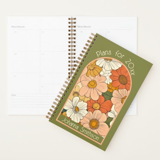 Groene Retro Sinaasappel Groove Bloemen Kleine Pla Planner