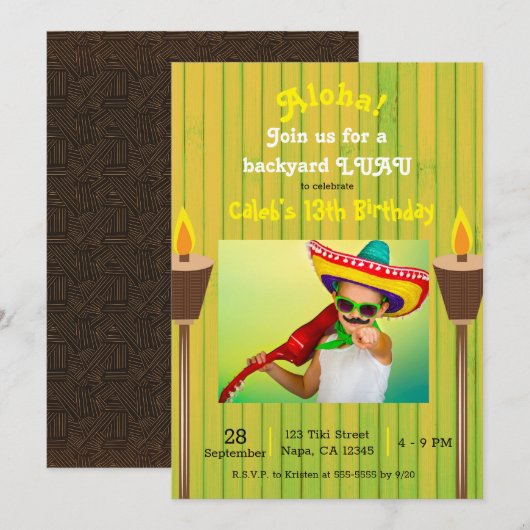 Groene  Retro Summer Party Luau Birthday Kaart (Voorkant / Achterkant)