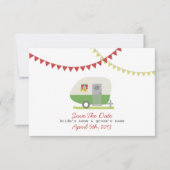 Groene Retro Trailer & Wedding sparen de Datum Save The Date (Voorkant)