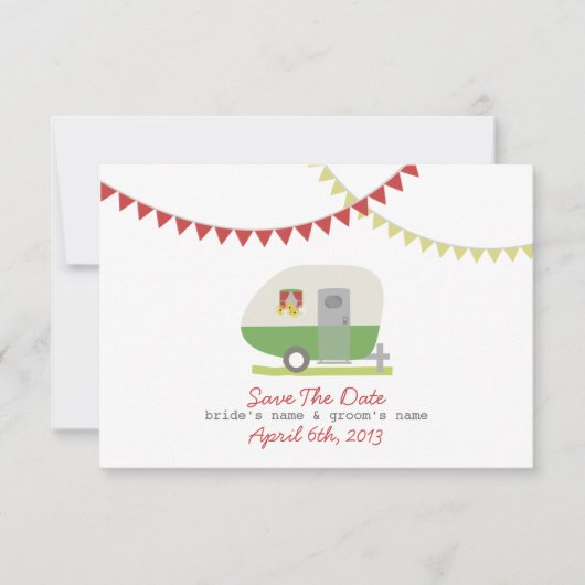 Groene Retro Trailer & Wedding sparen de Datum Save The Date (Voorkant)