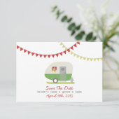 Groene Retro Trailer & Wedding sparen de Datum Save The Date (Staand voorkant)