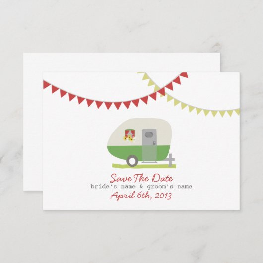 Groene Retro Trailer & Wedding sparen de Datum Save The Date (Voorkant / Achterkant)