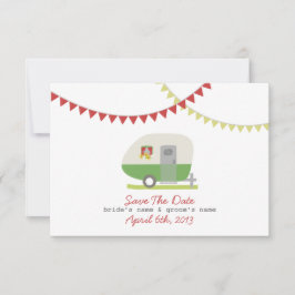 Groene Retro Trailer & Wedding sparen de Datum Save The Date