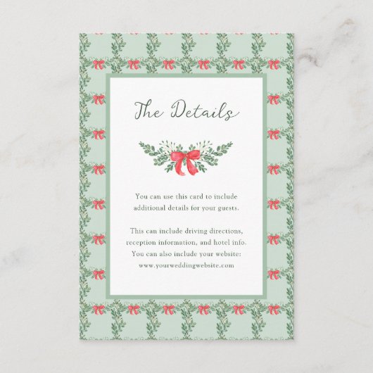 Groene Retro vakantie bruiloft | Gegevens van bezo Informatiekaartje (Voorkant)