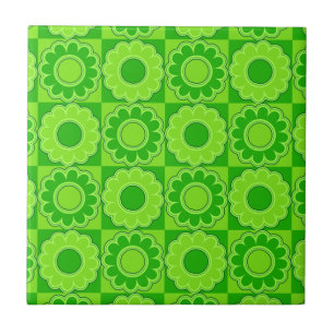 Groene retro van de bloem in de jaren zeventig tegeltje