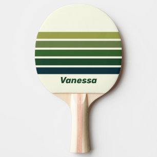 Groene Retro Vijf Dwars Strepen met Naam Tafeltennisbatje