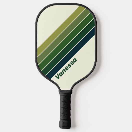 Groene Retro vijf Gestreept met Naam Pickleball Paddle (Achterkant)