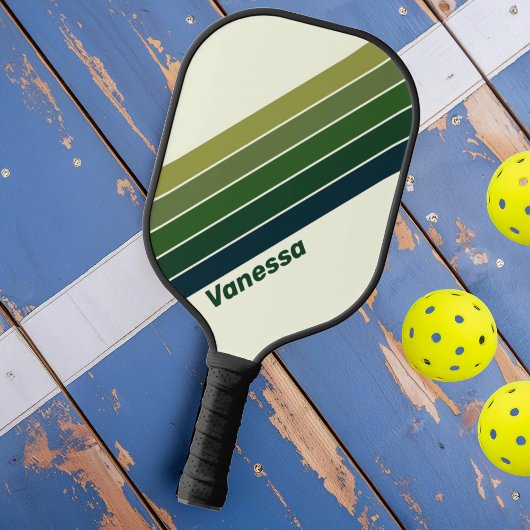 Groene Retro vijf Gestreept met Naam Pickleball Paddle